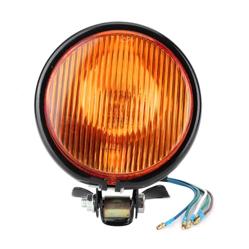 Phare de moto vintage - Style rétro, nostalgique - Accessoires de modification (boîtier noir, verre jaune)