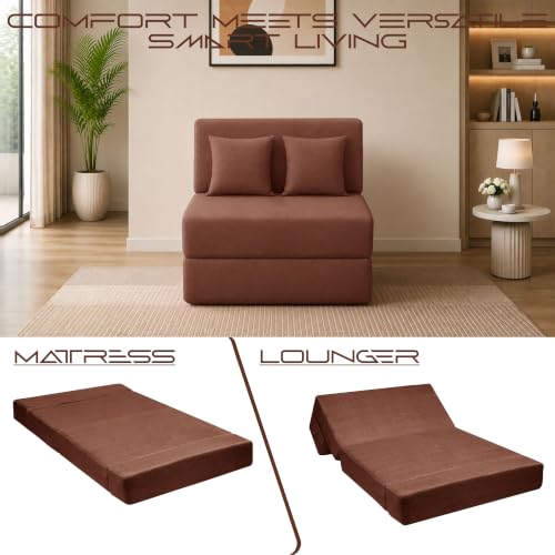 Image of Los Angeles Foldable One Seater Sofa Cum Bed, Sofa Bed 3 X 6 Feet Jute Fabric Washable Cover- Including Two Cushion Perfect for Living Room & Office, Guest Room - Brown Color