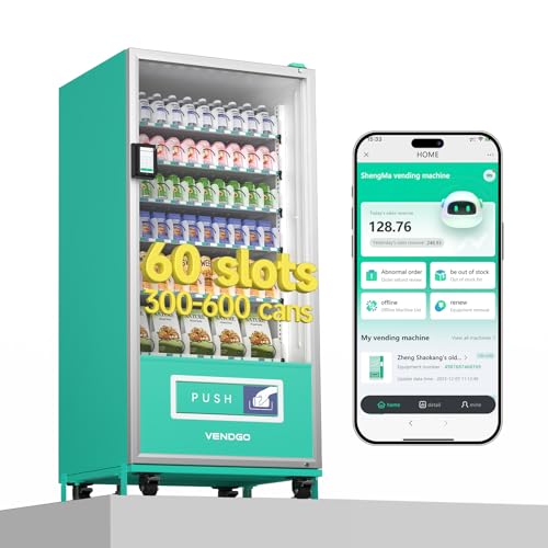Large 60 Slots Snack Drink Commercial Vending Machine with Card Reader, NFC Cashless Payment Drink Vending Machine for Malls, Offices, Wide Variety Snack Beverage Sales