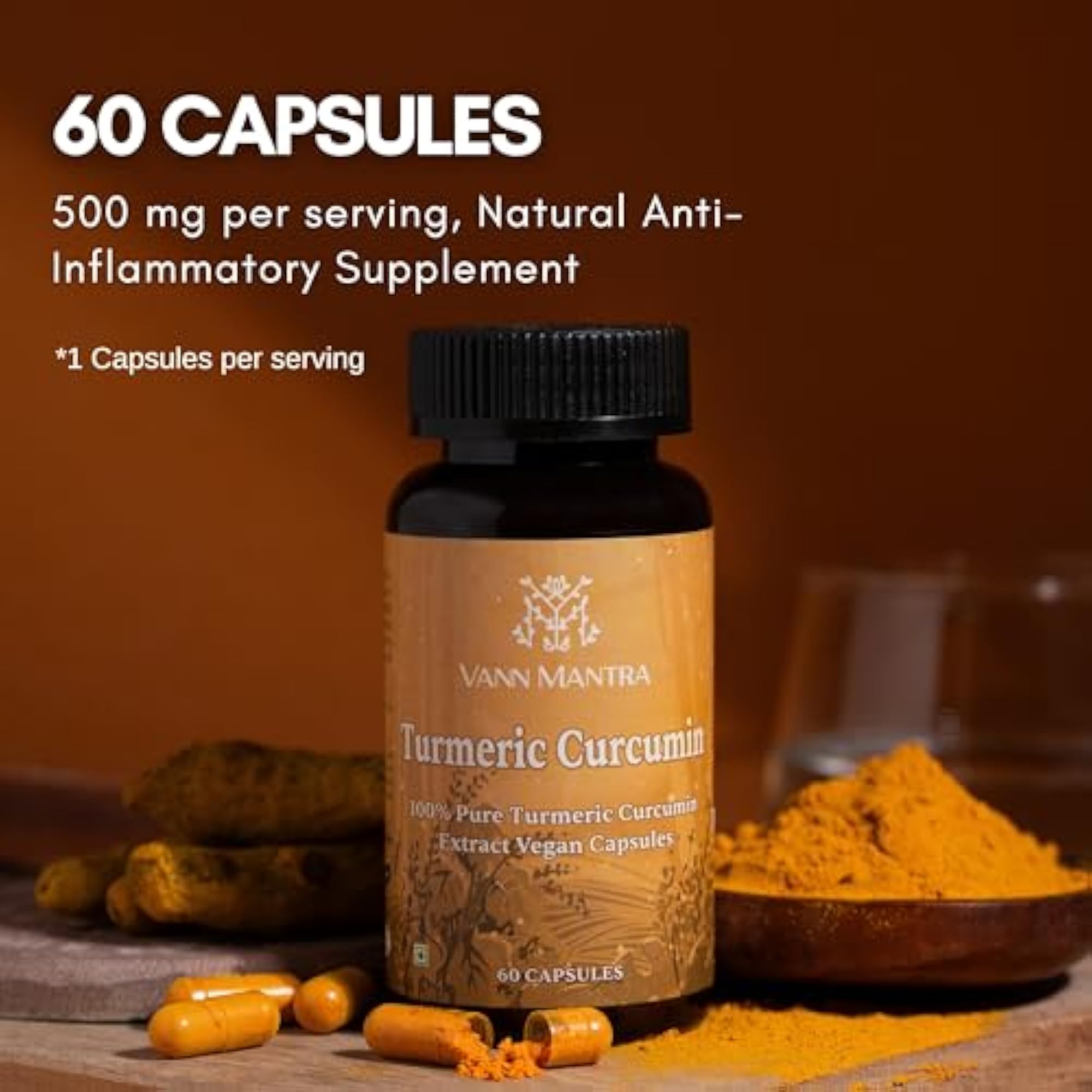 Turmeric Curcumin 60 Capsules, Natural Anti-Inflammatory Supplement