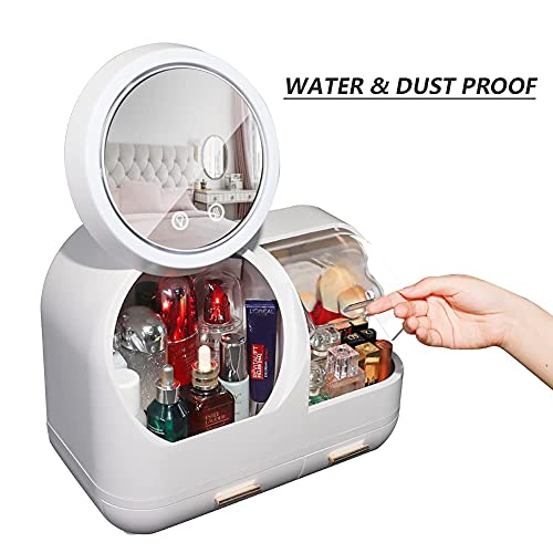 Generic Cosmetic Display Cases Skin Care Organizer Makeup Storage Organizer Box With Mirror Cosmetic Display Case With Touch Screen Led Light Anti Dust And Waterproof Skin Care Organizer White #TOP6
