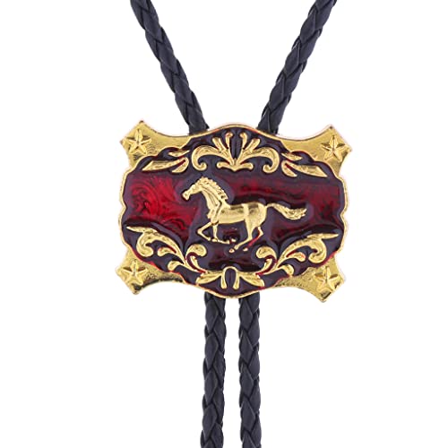 Btilasif Bolo Tie For Men Western Cowboy Runing Horse Texas Star Pattern Engraved Leather Necktie Bolo Tie Costume Accessories For Women Red #TOP2