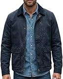 OctMoon Men’s Vintage Workwear Jacket with Full Cotton Twill Sarkar Collar – Casual Cotton Blend Utility Coat, Multi-Pocket Retro Style Fall Winter Jackets for Men(Navy)-L