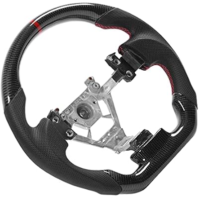 Nosqew Custom Carbon Fiber Steering Wheel Nappa Perforated Leather Flat Bottom D Type Racing Design with Red Stitching and Finger Ridges for 350z 2003 2008
