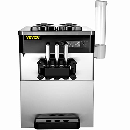 Foto von VEVOR Kommerzielle Softeismaschine, 20-28 L/ Speiseeisbereiter LCD-Bildschirm 2200 W Desktop, 6 L x 2 Eiscrememaschine mit Eistütenhalter Profi Eismaschine, 826T, Silver