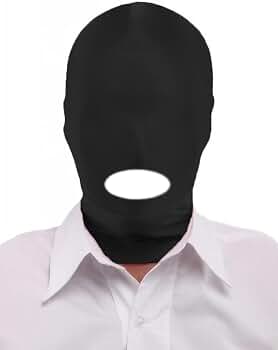 Unisex Latex Zentai Full Face Hood Mask – Open Eyes & Mouth, Black, Costume / Cosplay
