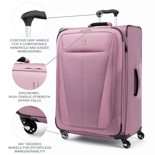 Image of Travelpro Maxlite 5 Softside Expandable Luggage with 4 Spinner Wheels, Lightweight Suitcase, Men and Women, Orchid Pink Purple, Checked-Large 29-Inch