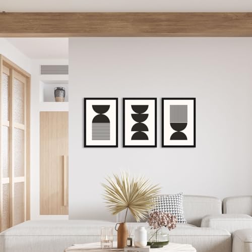 Image of ArtX Paper Bohemian Wall Painting For Living Room, Black and White Boho Framed Painting for Wall Decoration, Wall Decor For Bedroom, Multicolor, 12.0 x 18.0 inches, Set Of 3