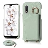 arrows We F-51B ケース 手帳型 女性 おしゃれ arrows We スマートケース 軽量薄型 シンプル アローズ ウィー 携帯ケース 韓国 肩掛け 斜めがけ ストラップ FCG01 カバー 背面カードポケット 耐衝撃 Fujitsu用 ArrowsWe スマホカバー ミラー 化粧鏡付き 横置き タッチペンプレゼント (緑, arrows We)