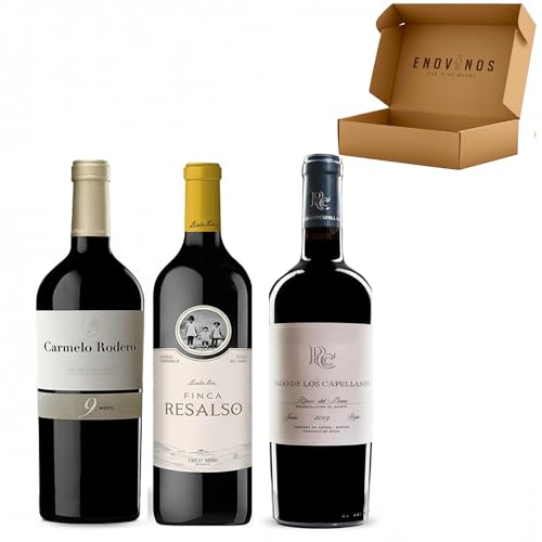Pack Vinos Ribera del Duero - Envio 24h - Vinos Regalo -Finca Resalso, Carmelo Rodero 9 Meses, Pago de los Capellanes 5 Meses - 3 Botellas 75 cl - Mejor Seleccion ENOVINOS THE WINE BRAND