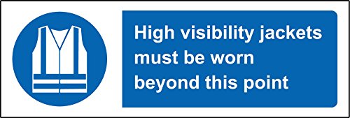 Image of Mandatory signs High visibility jackets must be worn beyond this point Safety sign - Self adhesive sticker 150mm x 50mm