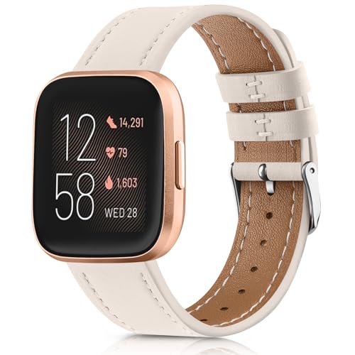 Leather Band for Fitbit Versa 2 Band, Fitbit Versa Band,Versa Lite/SE Band for Men Women, Soft Comfortable Leather Bands Replacement Wristband Straps for Fitbit Versa 2 / Versa / Versa Lite/SE (Starlight)