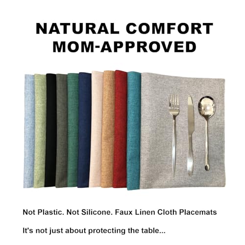 Cloth Placemats Set of 6, Cotton Linen Blend Machine Washable Double Layered Durable Place Mats Heat Resistant Placemats Wrinkle Free Thick Fabric Dining Table Mats (Navy Blue, 6)