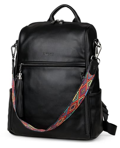 Image of FADEON Leather Backpack Purse for Women Designer Travel Backpack Purses PU Fashion Ladies Shoulder Bag with Tassel