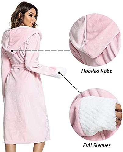 Voqeen Dressing Gowns Adults Robe Women's Robes Towelling Robe Mens Dressing Gowns for Women's Nightwear Super Soft Hooded Bath Robes for Men Plush Fleece Loungewear Long Robe Unisex