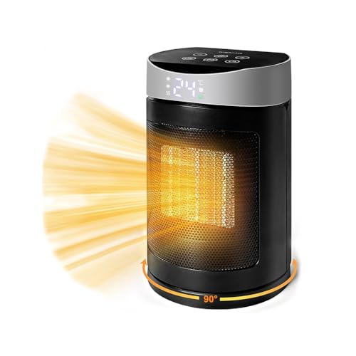 HOSSOM Energiesparender Heizlüfter, 1500W Elektroheizung PTC-Keramik Heizung, 90° Oszillierend Elektroheizung, Thermostat, 12 Std. Timer, Fernbedienung, Überhitzungs- & Kippschutz, Leise