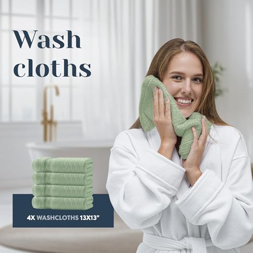 White Classic Luxury Bath Towel Set of 8 Pieces - 100% Turkish Cotton Highly Absorbent Towels for Bathroom, 2 Luxury Bath Towels 700GSM, 2 Hand Towels, 4 Washcloths, Green by White Classic - Image 7