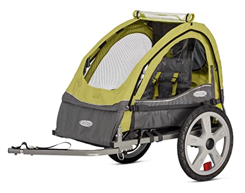 Instep Sync Single Seat Bike Child Trailer, Max Weight 40 lbs., 5-Point Harness, Folding Frame, Quick Release Wheels, Easy Storage, Bug Screen & Weather Shield, Green/Grey by Instep - Used condition - US$144.50