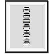 Custom Car Posters Handmade Poster compatible with Toyota Celica Generations and Print of Celica - White, 11x14" Metallic Print Unframed