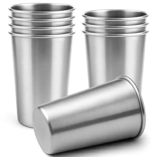 Luxgola 8 Pack 16oz Stainless Steel Cups, Stainless Steel Stacking Beer Pint Cups, Stainless Steel Water Tumbler for Home, Party, Camping, Outdoor, Stackable Drinking Glasses, Reusable, BPA Free