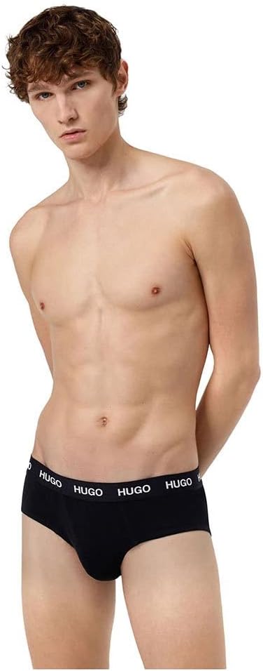 HUGO Hipbrief TrIPLETPACK Slips voor heren, van stretchkatoen met logo op de tailleband, New - Navy410, L