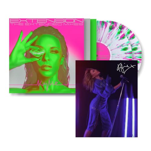Album Art for Extension: The Extended Mixes Pink Green Splatter Vinyl 2LP, Kylie (Signed Print 8.2" x 11.7") by Kylie Minogue