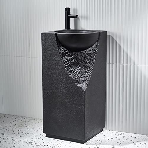 Free Standing Pedestal Sink, Tall Stone Resin Bathroom Vanity, Utility Hand Basin Washing Station Sink Floorstanding Gloss Full Pedestal Bathroom Sink Cabinet Under Basin Unit (Color : Black) #TOP13