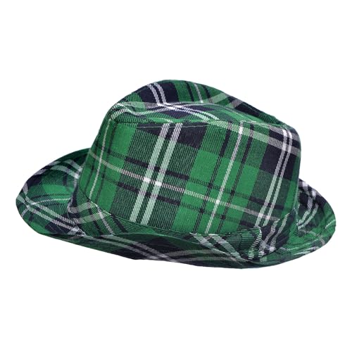 Yilistore St. Patrick's Day Hat, Irish Plaid Top Hat Fedora Hat for Party Costume Accessory