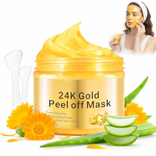 Masque Peel Off 24K Or, Masque Visage Nettoyant, Hydratant Facial Masque, Raffermissant avec...