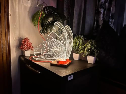 Image of Acrylic Butterfly LED Table Lamp, Large Decorative Table Lamp, 10' * 10.4' * 7', Warm White Butterfly Design, Acrylic Edge Lit, 3D Fancy Night Light with 3D Printed Base
