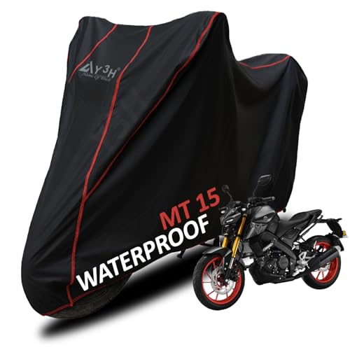 Image of Bike Body Cover for MT 15 Full Body Cover with Waterproof, Dust Proof, UV Rays Protective, Tripple Stitching & Lightweight Two Wheeler Covers - Black with Waterproof Red Piping