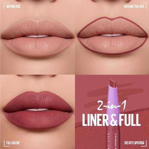 Jolilab Lipstick & Lip Liner Set, 6 Colors 2-in-1 Matte Velvet Lipstick Crayon Kit, Long Lasting Waterproof Non-Stick Cup Lip Makeup, Nude & Brown Lip Liners Combo for Women — view 6