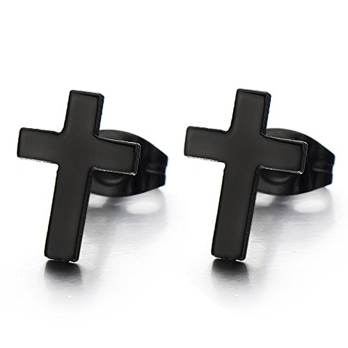Unisex Men Cross Earrings of Stainless Steel, Gothic Biker, 2 Pcs