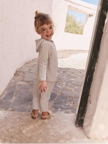 Image of Toddler Kid Girls Clothes Ribbed Color Block Long Sleeve Hoodie Sweatsuit Set Fall Outfits