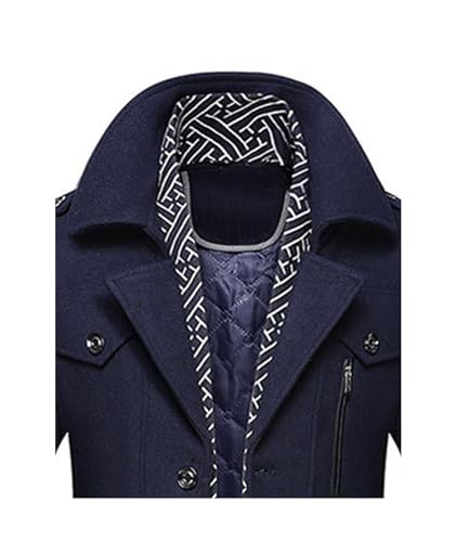 Image of SOMTHRON Men's Wool Blend Coat with Detachable Scarf or Iner Collar Single Breasted Pea Coat Warm Winter Trench Coat
