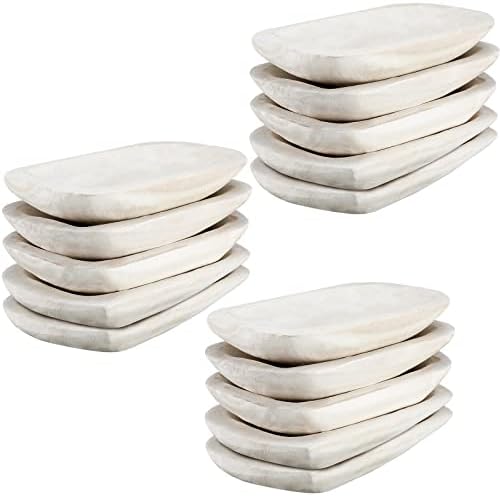 Amyhill 15 Pieces Wood Dough Bowl Rustic Bowl Bulk Vintage Wooden Dough Bowls Hand Carved Paulownia Bowls for Home Farmhouse Dining Holding Candles Making Bread Dough Fruits Supplies Decor (White)