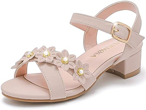 LAURMOSA Nude Sandals Heels for Girls Open Toe Little Girl High Heel Girls Dress Shoes Graduations Party Flower Girl Sandals for Wedding Toddler Littler Big Kids (L100302Nude 2)