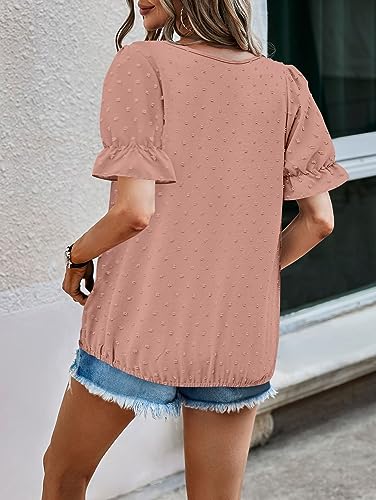 LOLONG Womens Tops Short/Long Sleeve V Neck Chiffon Blouses Dressy Casual Pom Poms Shirts4