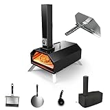 Outdoor Pizza Oven 30CM Portable Wood Fired Pellets Pizza Ovens, Stainless Steel Pizza Maker for Backyard or Outside Camping With a Thermometer,a Carry Bag and a Cutter，Pizza Stone