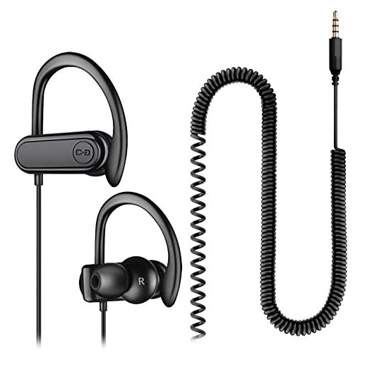 Extra Long Wired Headphone for TV PC with 12FT Spring Coiled Extension Cable, Sweatproof Wrap Around Earphones with Over Ear Hook, in Ear Running Headphones for Workout Exercise Gym-ChanGeek CGS06B