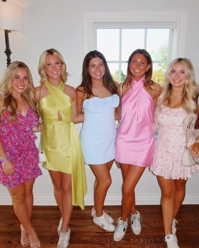 Short Halter Homecoming Dresses for Teens Sleeveless Satin Tight DAMA HOCO Dress HO584