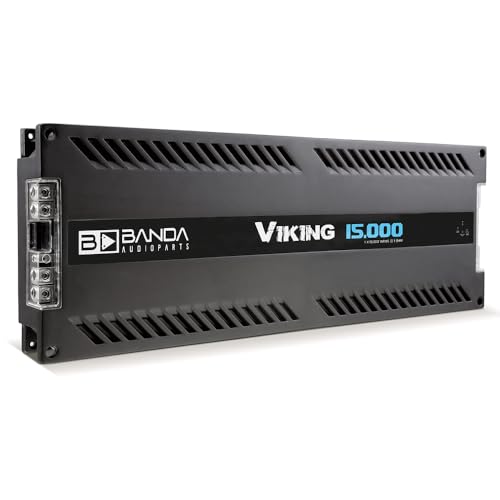 Banda Audioparts Viking 15000 Car Audio Amplifier Mono Block 1 Channel 15000W RMS 1 Ohm Stable High Power Aluminum Chassis Subwoofer Woofer Car Audio Amp