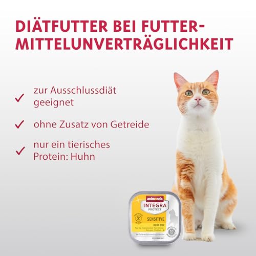 animonda INTEGRA PROTECT Sensitive Huhn Pur (16 x 100 g), Katzen Diätfutter bei Futtermittelallergie, sensitives Katzenfutter für allergische Katzen, Katzennassfutter ohne Getreide