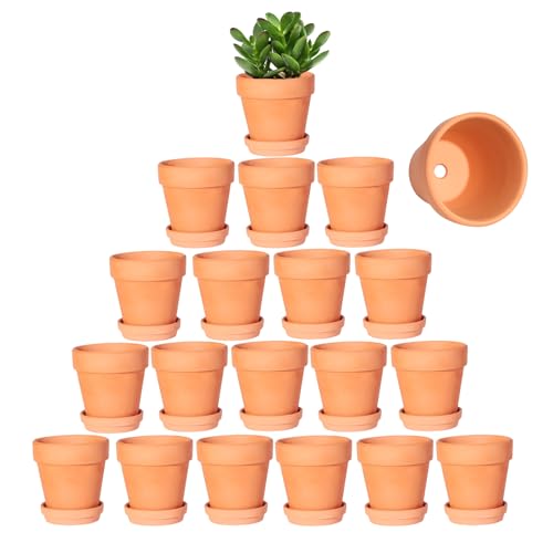 Kosrtuny 3 Inch Terracotta Pots with Saucer-20 Pack Succulent Cactus Plant Pots with Drainage Hole, Great for Plants Garden Windowsill Indoor & Outdoor Wedding Favors Gifts