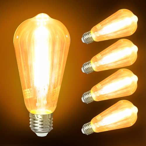 Aigostar E27 Screw Bulb, 10W E27 LED Bulb 1100LM, Energy Saving LED Vintage Bulbs Edison Screw, Warm White 2200K, Decorative Filament Bulbs ST64, 77W Equivalent Pack of 6