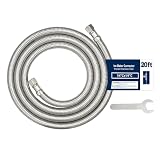 20FT Stainless Steel Braided Ice Maker Supply Line – 1/4″ Compression x 1/4″ Compression Fittings, Lead‑Free, Burst‑Proof, Universal Fit, NSF/UPC Certified, 10‑Year Warranty