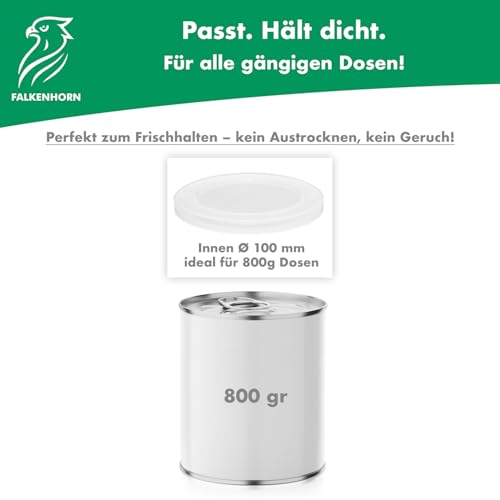 Falkenhorn Dosendeckel für Tierfutter – 2 Stück für 800g Hundefutter & Katzenfutter Dosen – Lebensmittelecht, Spülmaschinenfest, Wiederverwendbar, Made in Germany – Frische & Geruchsbindung