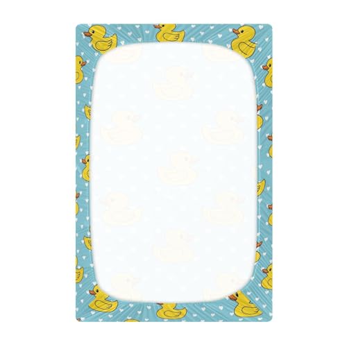 Image of Ducks Polka Dots Blue Fitted Crib Sheet for Boys Girls Baby Bedsheet for Toddler Girl Boy,39 x 27 in