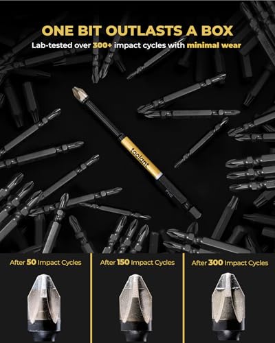 Image of toolant PH2 Phillips Impact Bit Set, 4 Inch, 10-Piece, Magnetic | S2 tool steel construction, precision-machined tips, anti-slip profile, magnetic retention, impact-driver use
