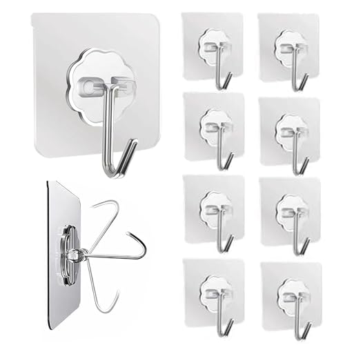 Image of Hooks for Wall Heavy Items, Set of 10, 10KG Capacity, Hook for Wall Hanging Without Drill, Heavy Duty Waterproof Adhesive Hooks for Bathroom, Kitchen & Home Storage